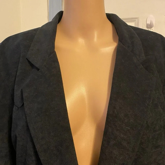 VTG Back At The Ranch Western Black Sued Suit Jacked Blazer Women Sz L 2 Button - Picture 8 of 12